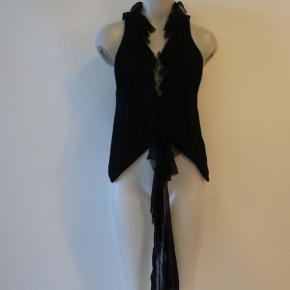 Womens Elizabeth and James Dandy Black Silk Ruffled Vest Top M * - Picture 5 of 15
